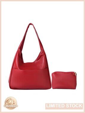 Faux Leather Hobo Tote Shoulder Bag 2Pcs Set Wide Strap